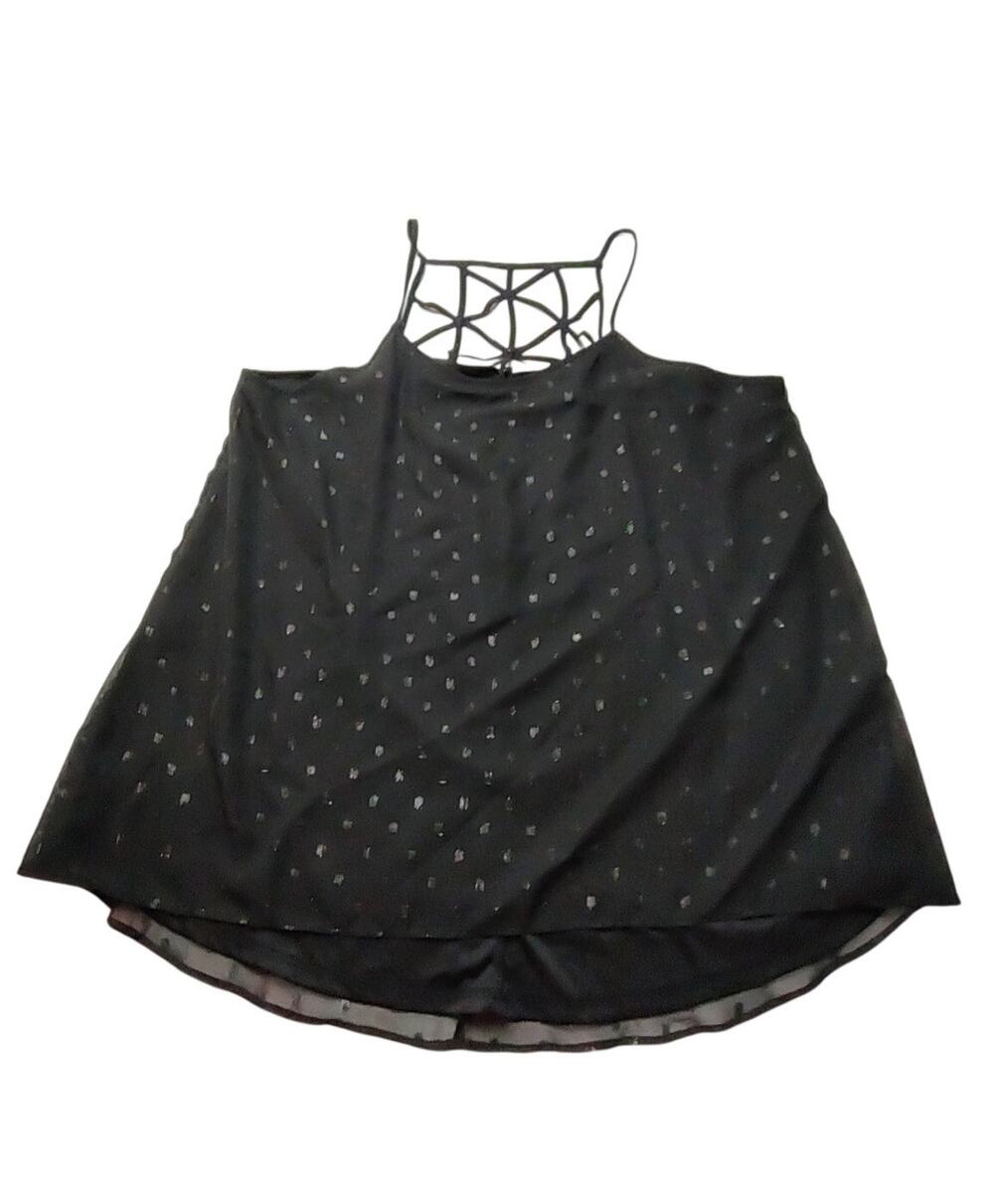 Charming Charlie Black Metallic Polka Dot Strappy Flowy Tank Top Women XL NEW!